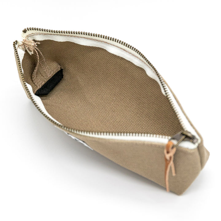 Luddite Kurashiki Canvas Pen Case S - Greige — writing at an angle
