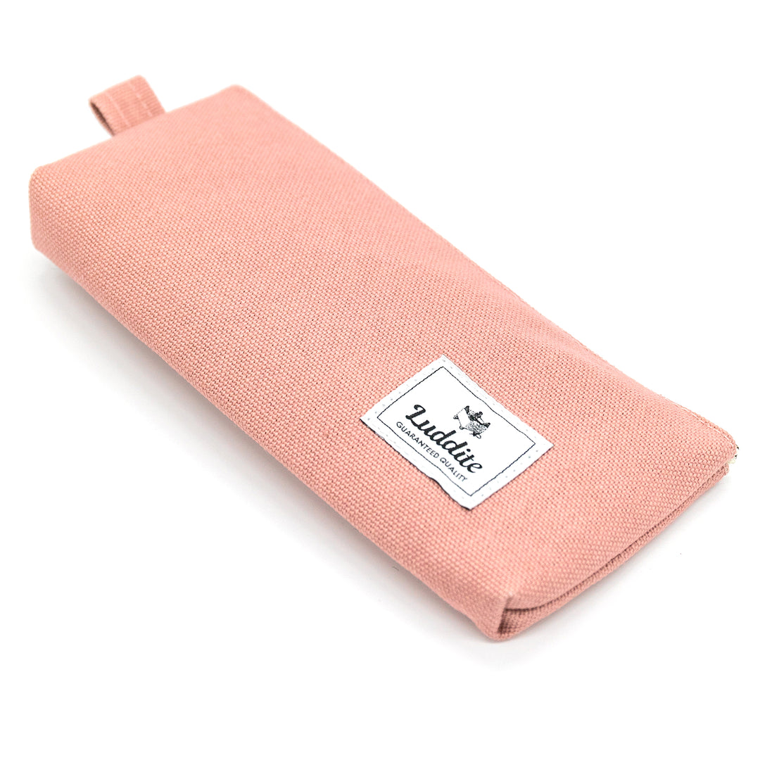 Luddite Kurashiki Canvas Pen Case M - Smoky Pink — with packaging