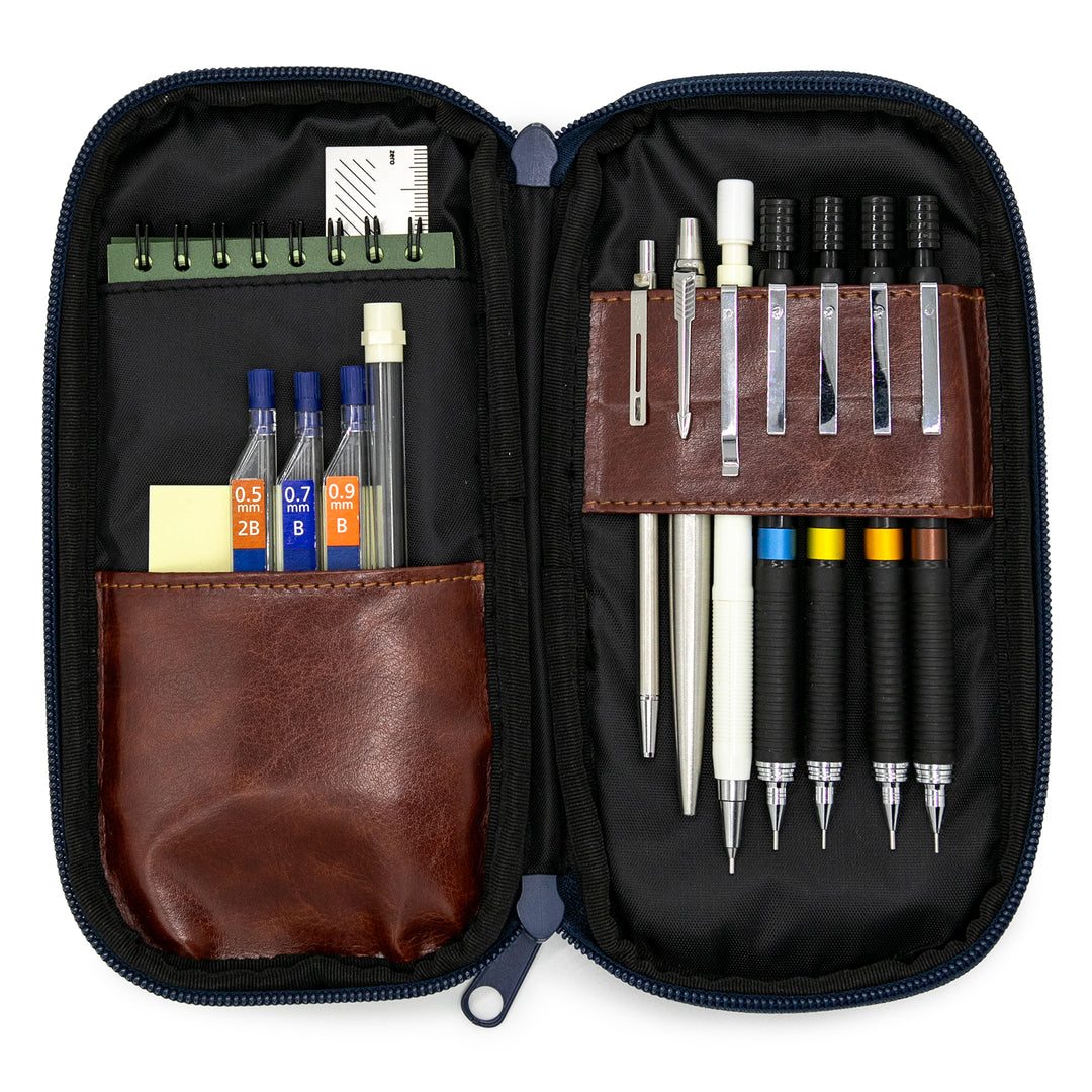 Luddite Round Zip Pencase Okayama Denim - Denim — writing at an angle