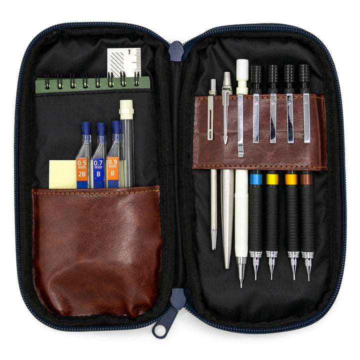 Luddite Round Zip Pencase Okayama Denim - Denim — writing at an angle