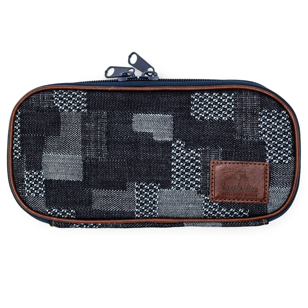Luddite Round Zip Pencase Okayama Denim in Patchwork — Luddite pencil — quality graphite writing pencil, at Cityluxe Singapore