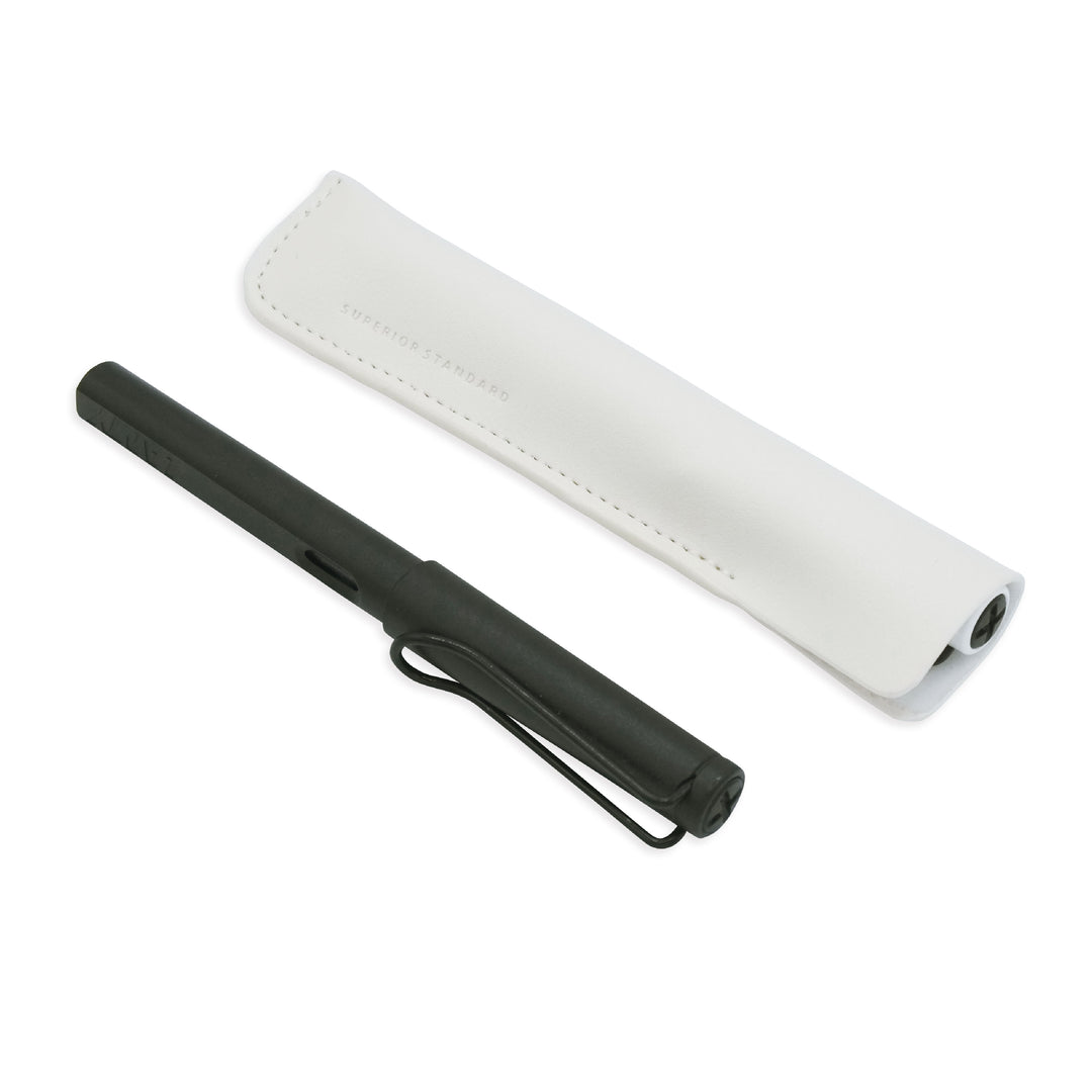 Luddite Superior Standard PU Leather Pen Holder - White — writing at an angle