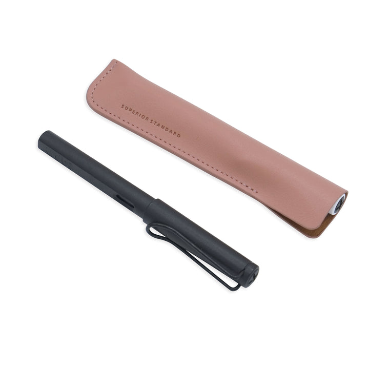Luddite Superior Standard PU Leather Pen Holder - Deep Pink (Smoky Pink) — writing at an angle