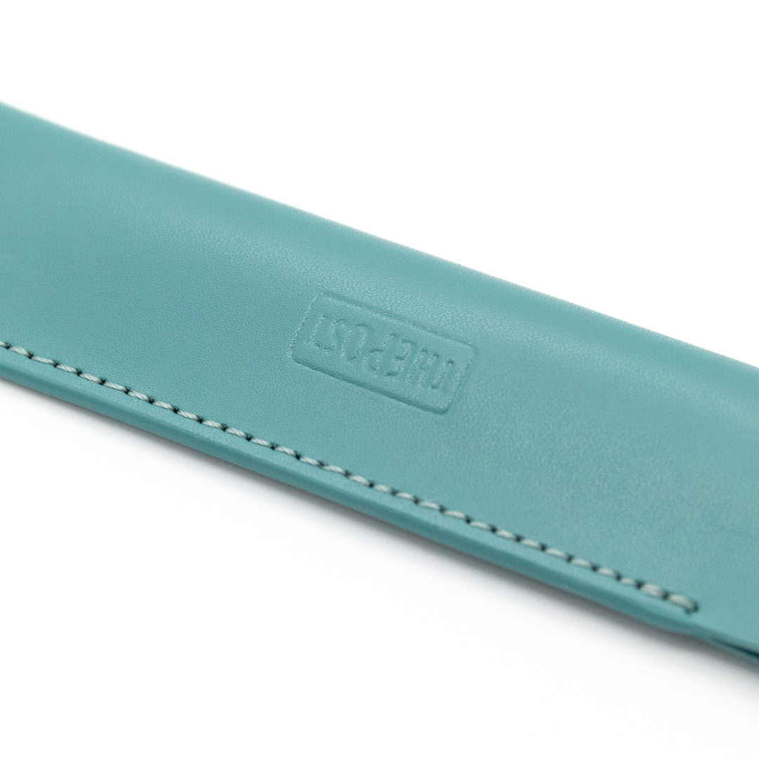 Luddite THE POST Bonded Leather Fiber Pen Sheath - Teal — writing at an angle