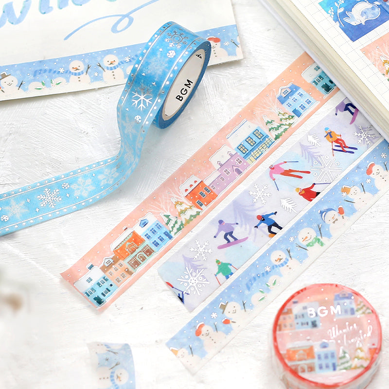 BGM Winter Limited Masking Tape in Snow Embroidery — BGM masking tape — decorative paper tape for journaling and scrapbooking, at Cityluxe Singapore
