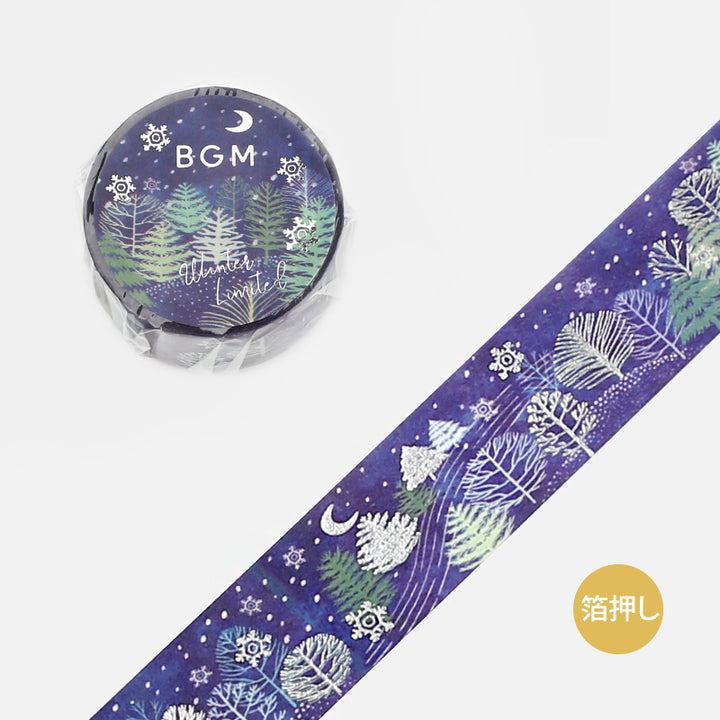 BGM Winter Limited Masking Tape in Snowy Night Forest — BGM masking tape — decorative paper tape for journaling and scrapbooking, at Cityluxe Singapore