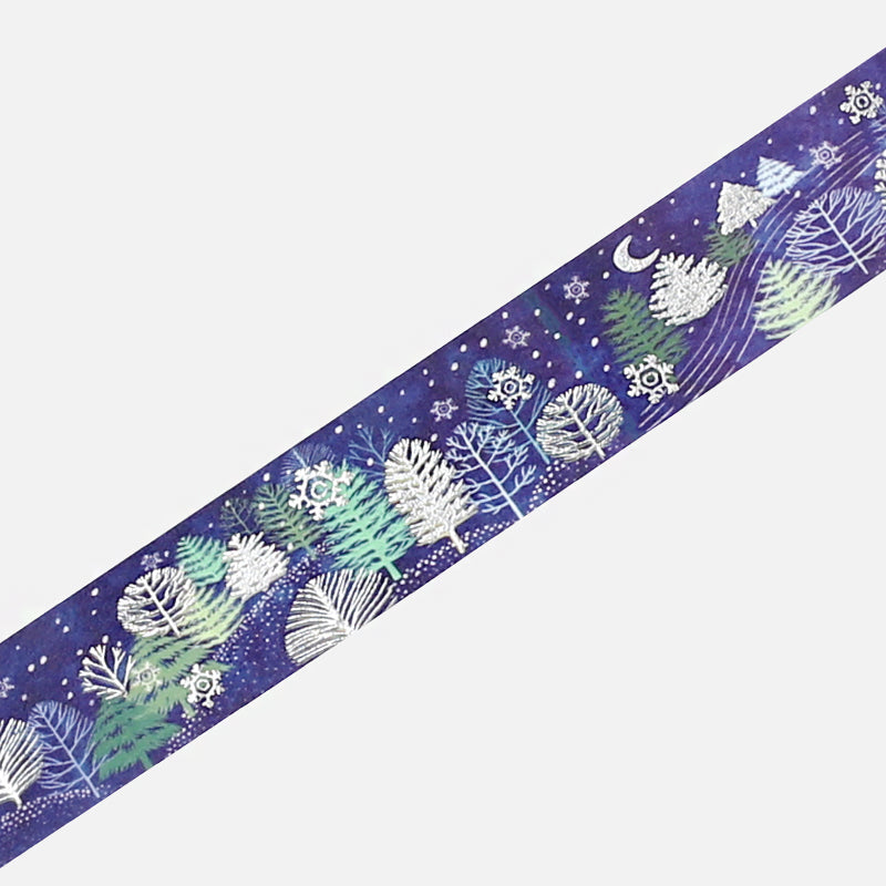 BGM Winter Limited Masking Tape in Snowy Night Forest — BGM masking tape — decorative paper tape for journaling and scrapbooking, at Cityluxe Singapore