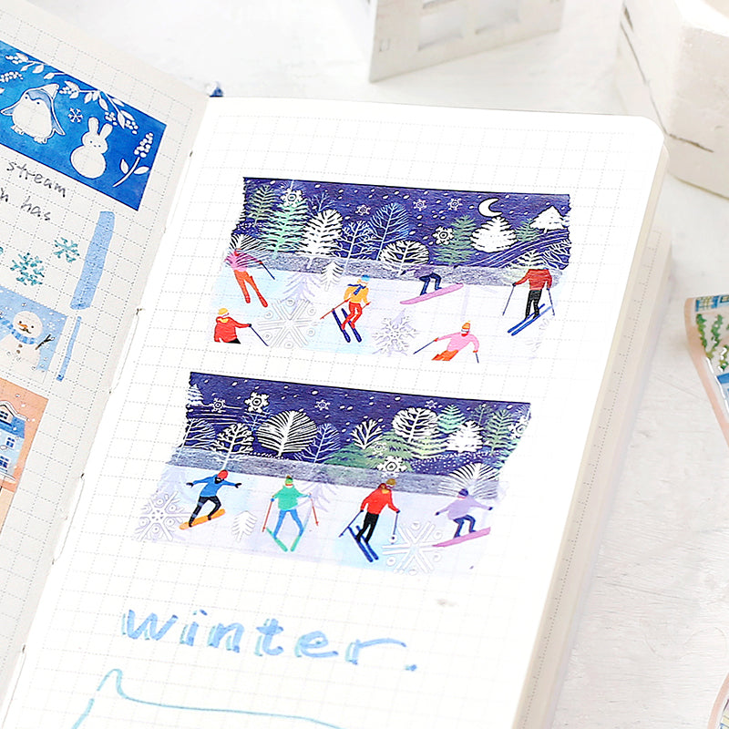BGM Winter Limited Masking Tape in Snowy Night Forest — BGM masking tape — decorative paper tape for journaling and scrapbooking, at Cityluxe Singapore