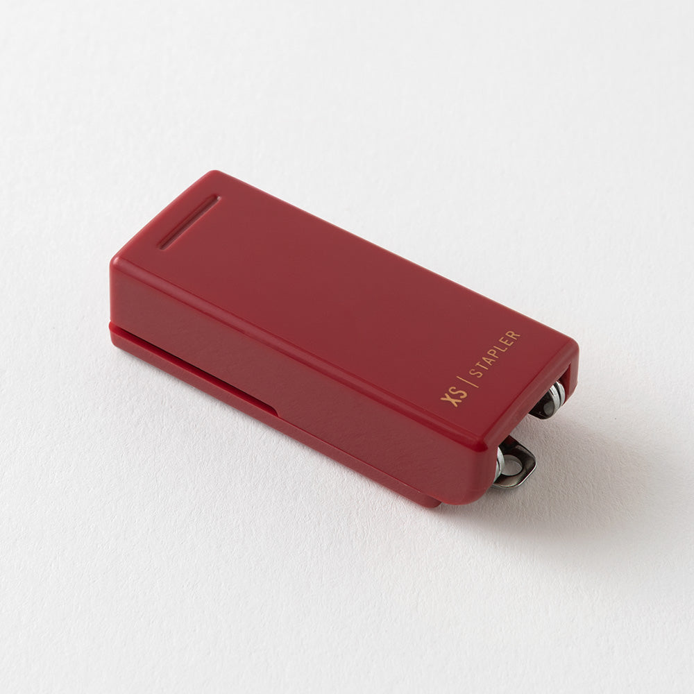 Midori XS Compact Stapler Dark Red A — with packaging