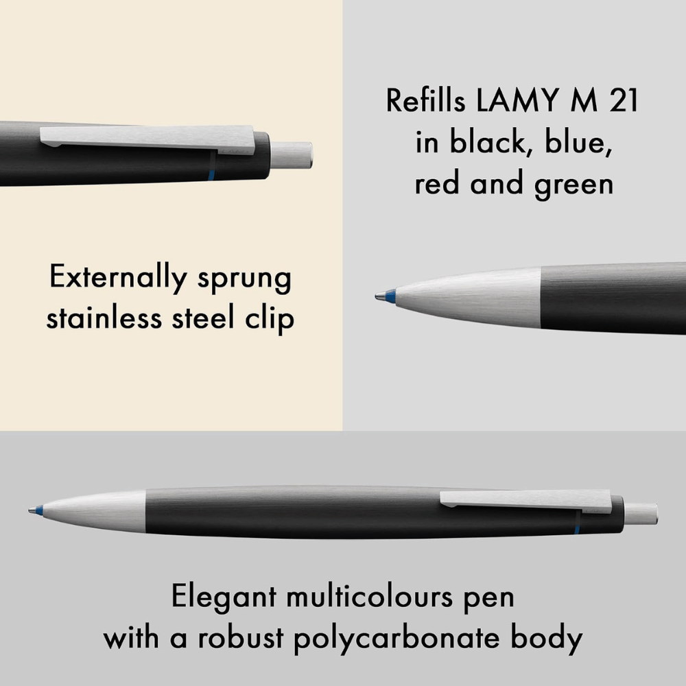 LAMY 2000 4 Color Ballpoint Pen with Brushed Stainless Steel Clip - Black