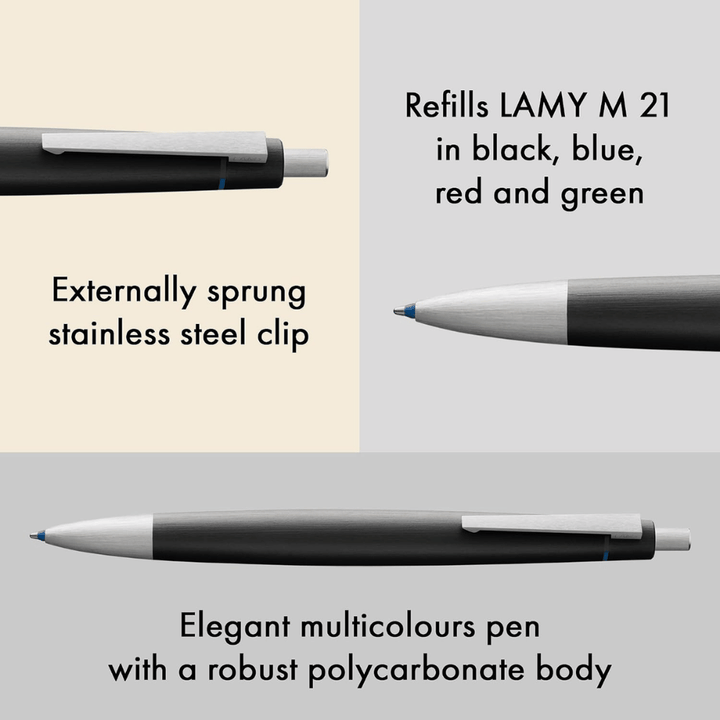 LAMY 2000 4 Color Ballpoint Pen with Brushed Stainless Steel Clip - Black