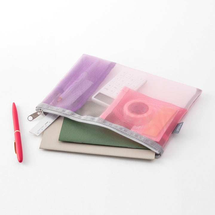 Midori Pen &amp; Tool Pouch Mesh in Pink — Midori carrying pouch — stationery storage and organisation, at Cityluxe Singapore