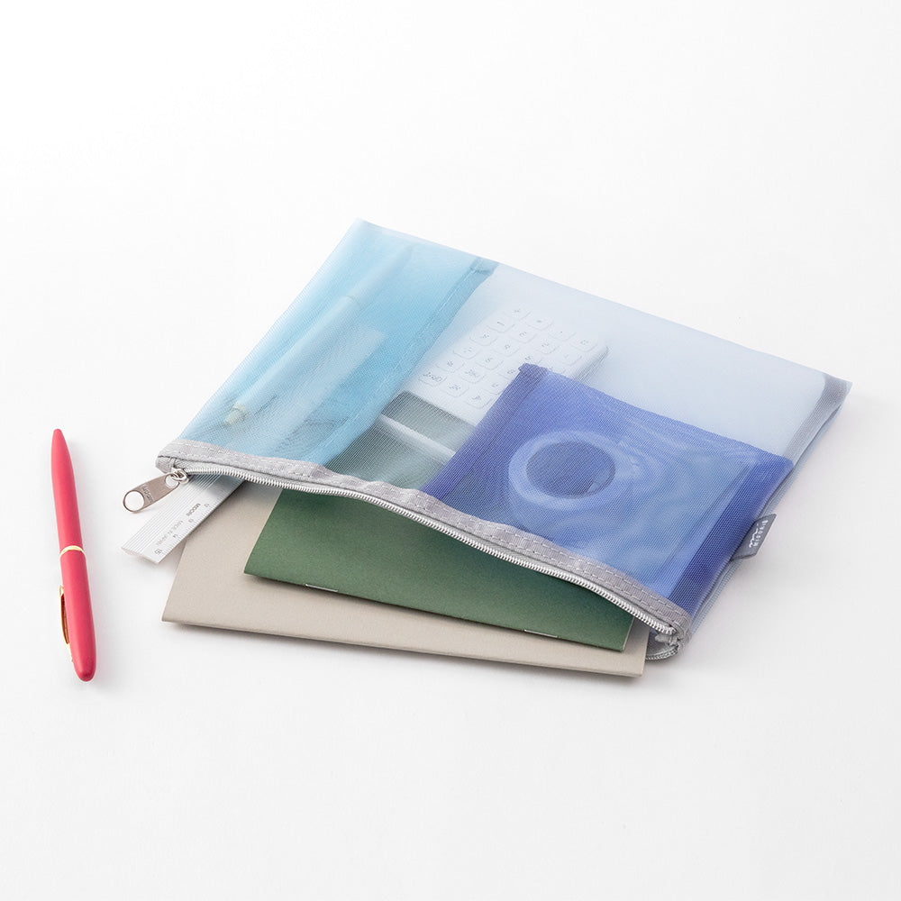 Midori Pen &amp; Tool Pouch Mesh in Light Blue — Midori carrying pouch — stationery storage and organisation, at Cityluxe Singapore