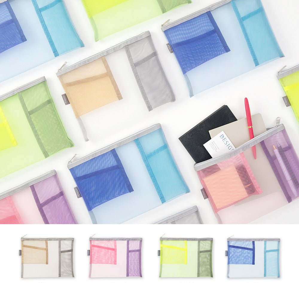 Midori Pen &amp; Tool Pouch Mesh in Light Blue — Midori carrying pouch — stationery storage and organisation, at Cityluxe Singapore