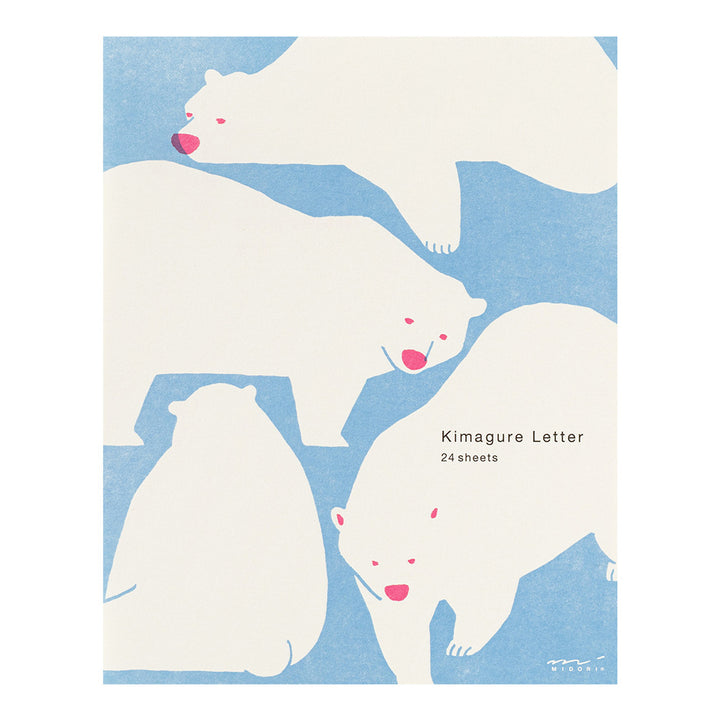 MIDORI Kimagure Easy &amp; Cozy Letter Pad – Polar Bear featuring sketch-style polar bear illustrations on unlined paper with a soft retro design.