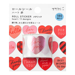 Midori Roll Sticker Metalic Heart Red