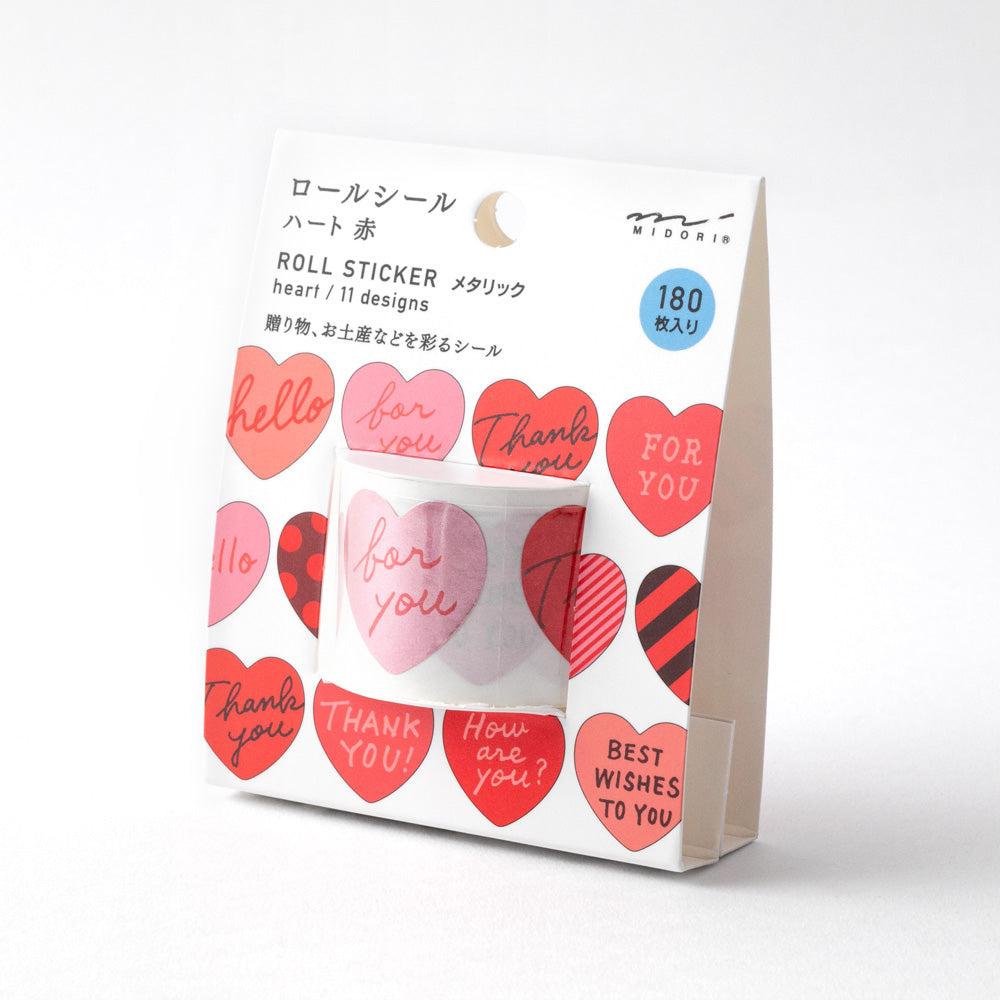 Midori Roll Sticker Metalic Heart Red — Midori washi roll sticker — decorative tape sticker for planners and journaling, at Cityluxe Singapore