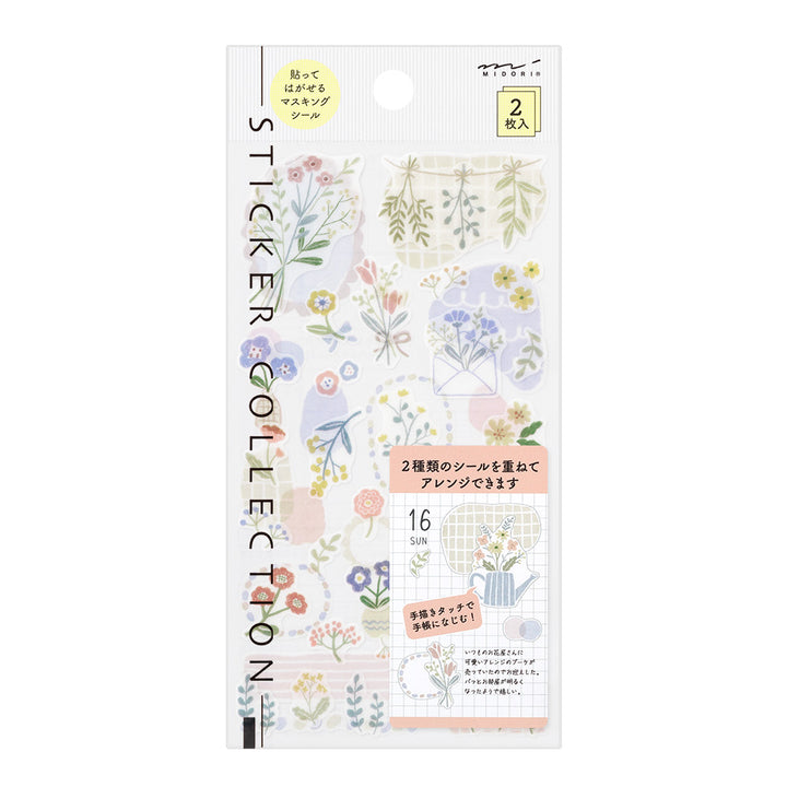 Midori Sticker 2639 (Two Sheets) in Flower — Midori decorative sticker — for journaling, planners and scrapbooking, at Cityluxe Singapore