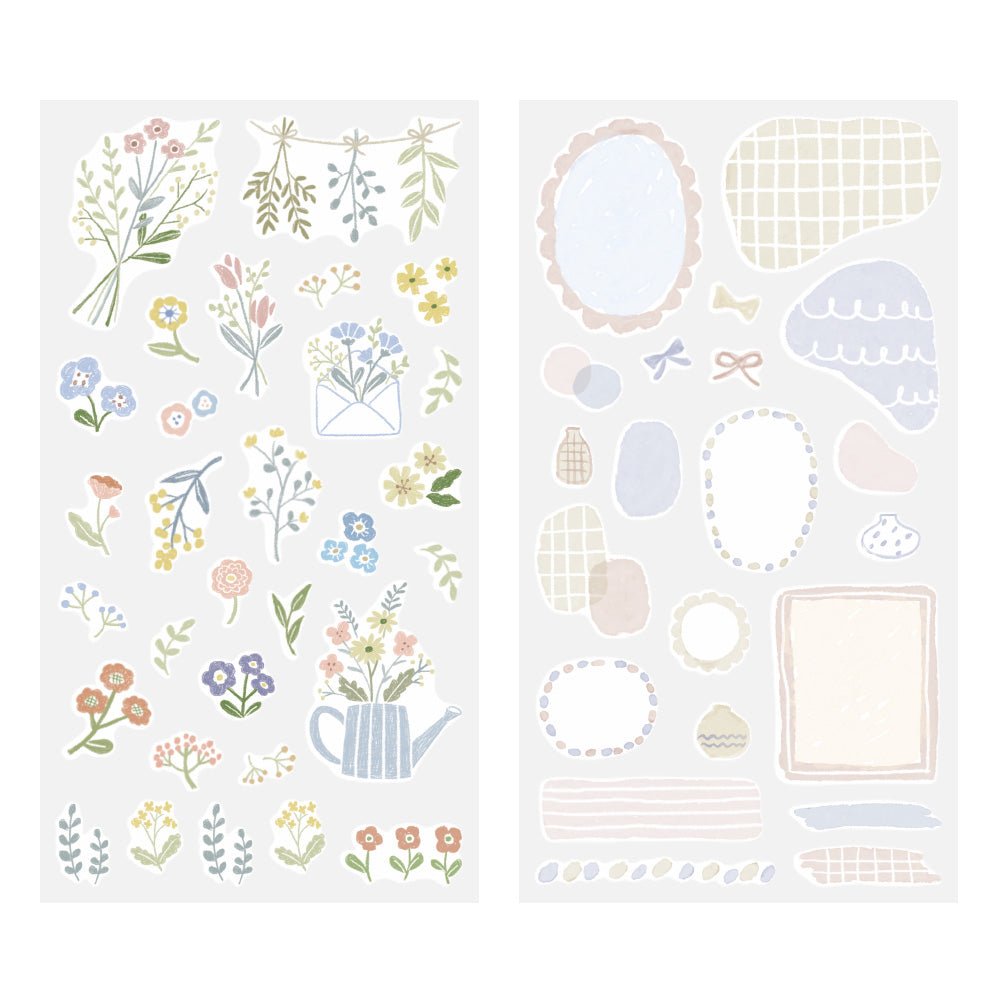 Midori Sticker 2639 (Two Sheets) in Flower — Midori decorative sticker — for journaling, planners and scrapbooking, at Cityluxe Singapore