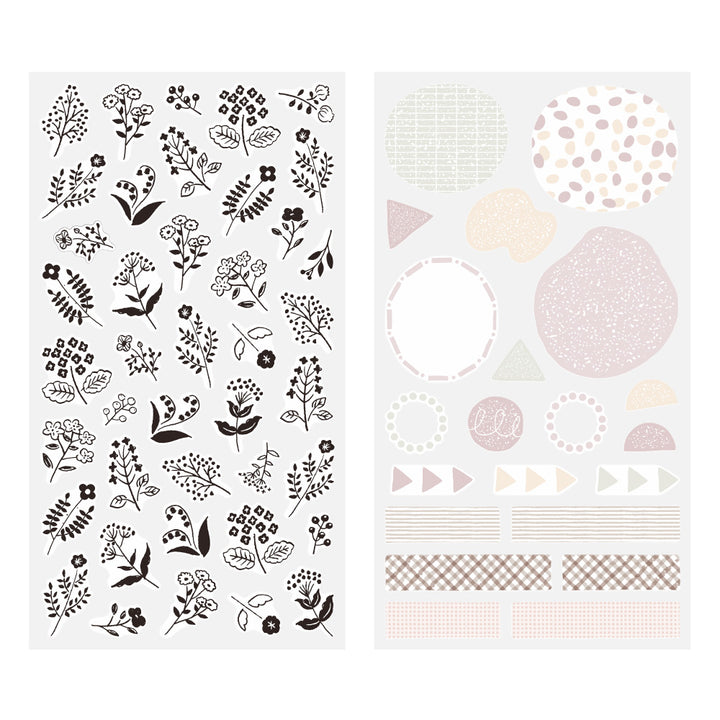 Midori Sticker 2642 (Two Sheets) in Monotone Flower — Midori decorative sticker — for journaling, planners and scrapbooking, at Cityluxe Singapore