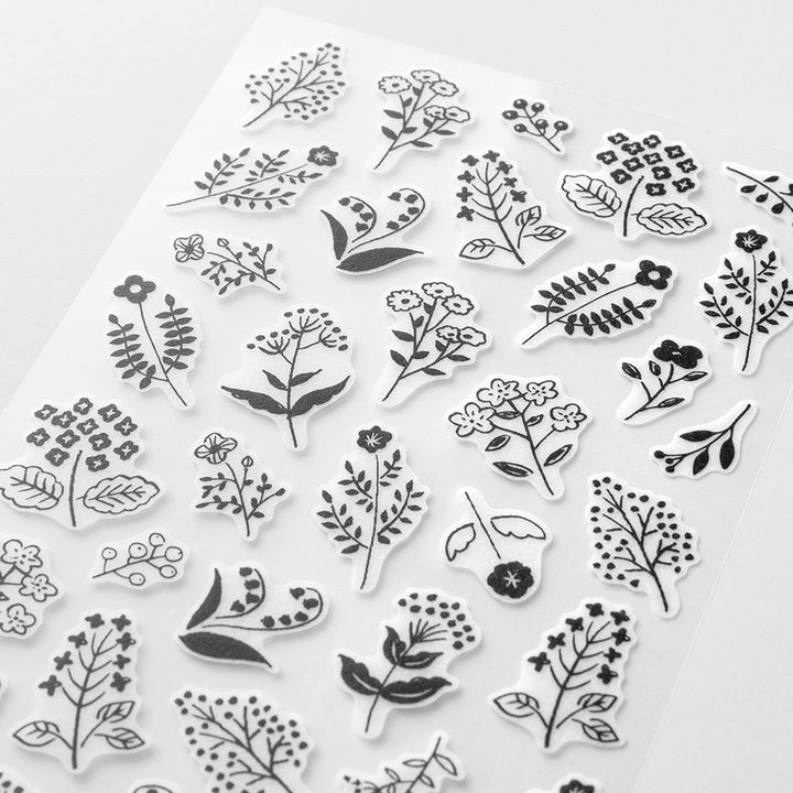 Midori Sticker 2642 (Two Sheets) in Monotone Flower — Midori decorative sticker — for journaling, planners and scrapbooking, at Cityluxe Singapore