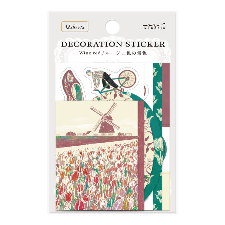 Midori Yuka Takamaru Decoration Stickers in Dark Red — Midori decorative sticker — for journaling, planners and scrapbooking, at Cityluxe Singapore
