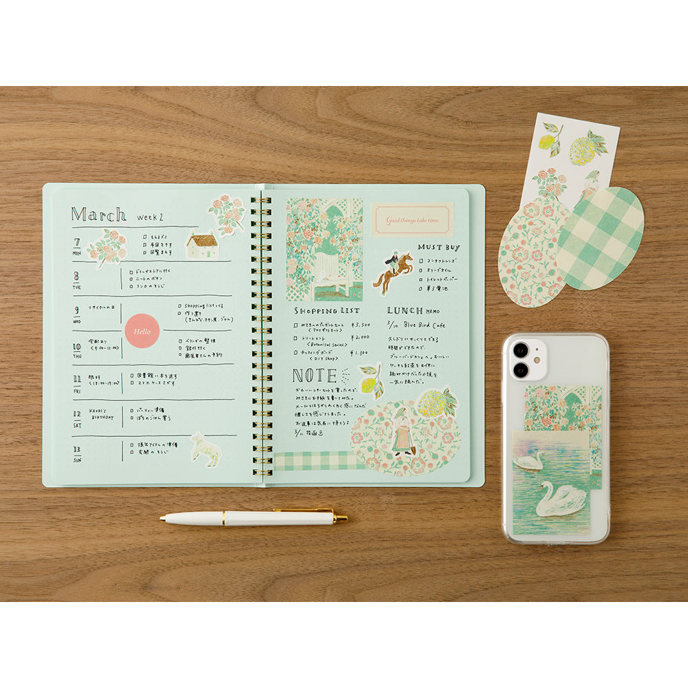 Midori Yuka Takamaru Decoration Stickers in Yellow Green — Midori decorative sticker — for journaling, planners and scrapbooking, at Cityluxe Singapore