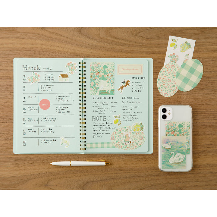 Midori Yuka Takamaru Decoration Stickers in Yellow Green — Midori decorative sticker — for journaling, planners and scrapbooking, at Cityluxe Singapore