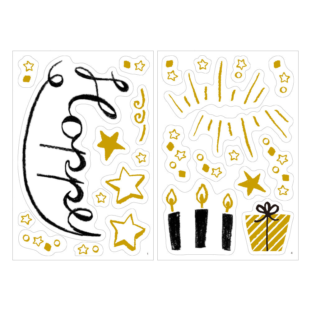 Midori Electrostatic Wall Sticker Birthday Foil — Midori decorative sticker — for journaling, planners and scrapbooking, at Cityluxe Singapore
