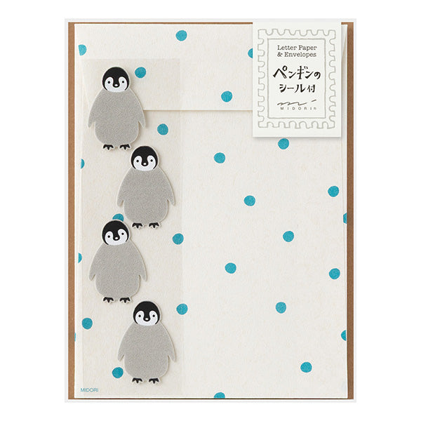 Midori Letter Paper & Envelopes with Stickers 946 Penguin A — front view
