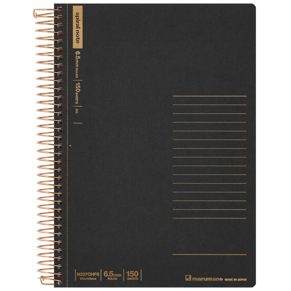 Maruman A5 Spiral Note BASIC 6.5mm 150 Sheet - Black — front view
