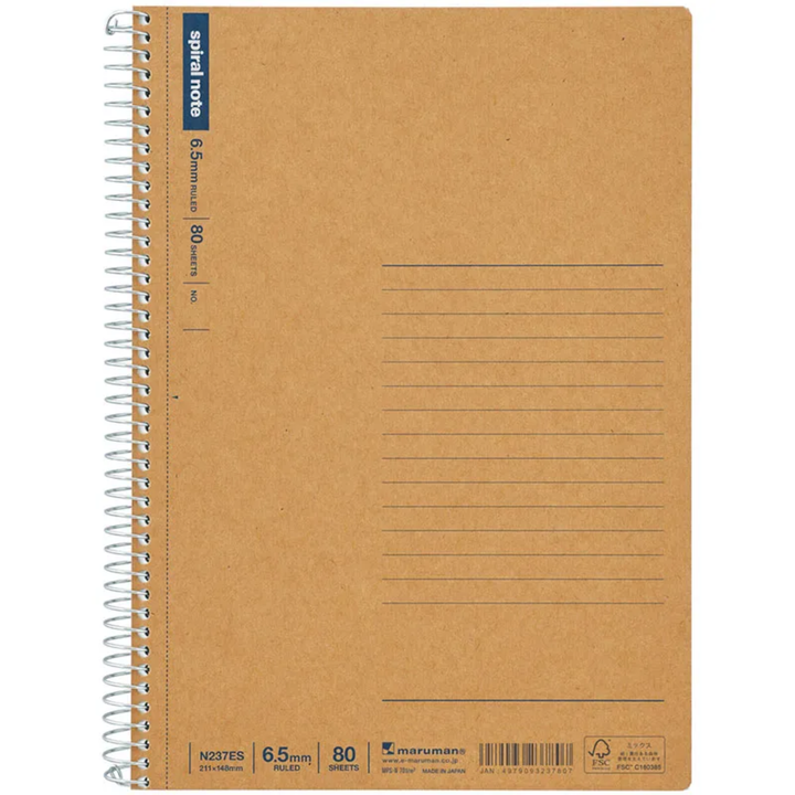 Maruman A5 Spiral Note BASIC Lined 80 sheets — Maruman notes/memos — premium stationery and lifestyle, at Cityluxe Singapore