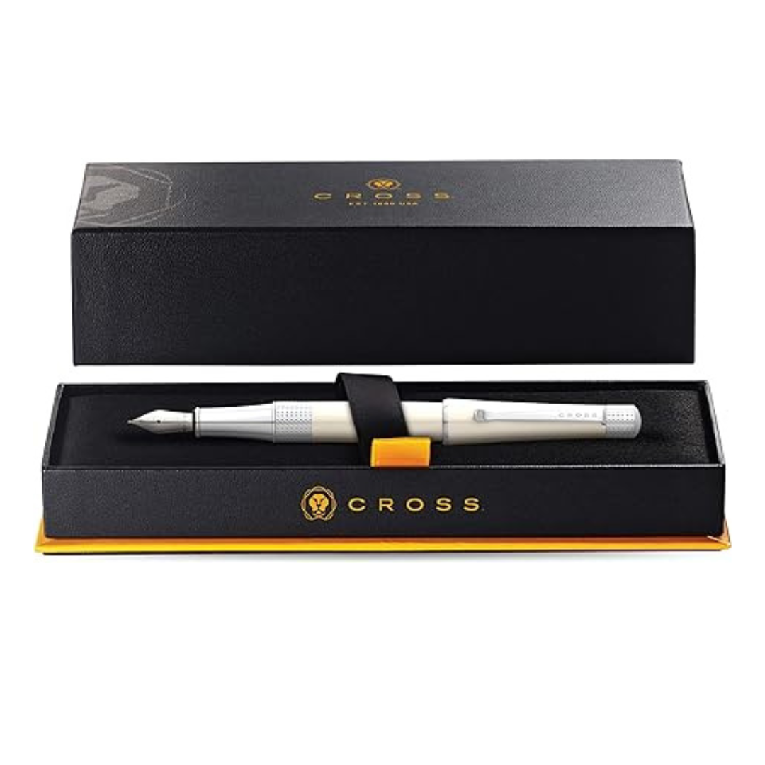 Cross Beverly Fountain Pen in White Lacquer — Cross fountain pen — precision nib writing instrument, at Cityluxe Singapore stationery store
