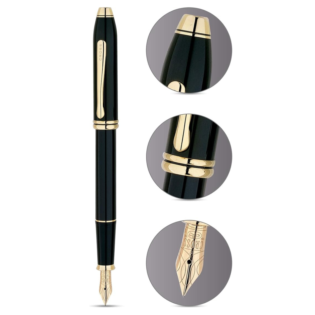 Cross Townsend Fountain Pen - Black Lacquer with 23K Gold Trims