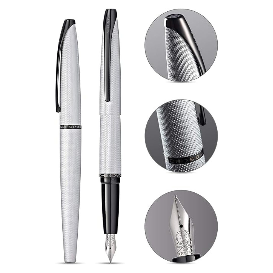 Cross ATX Fountain Pen in Brushed Chrome — Cross fountain pen — precision nib writing instrument, at Cityluxe Singapore stationery store
