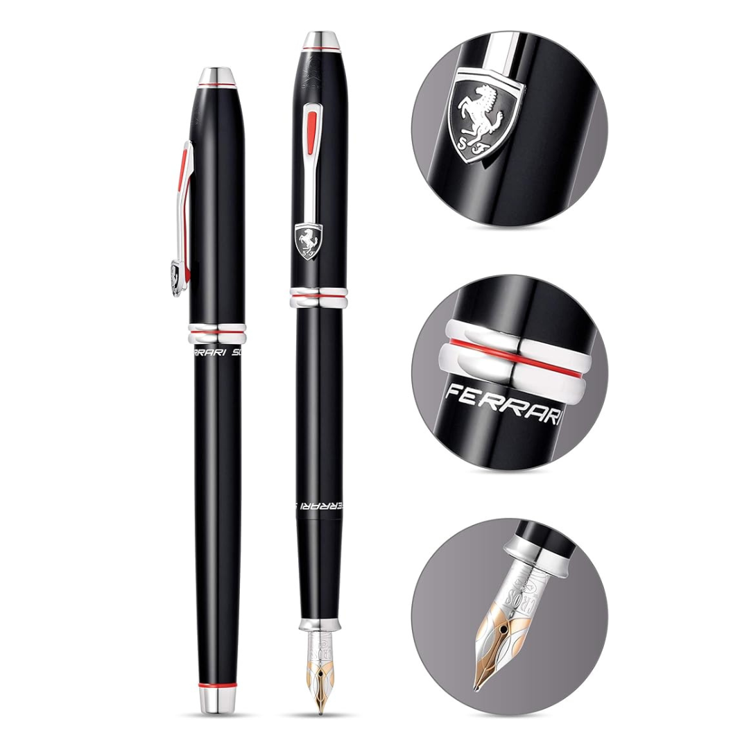 Cross Ferrari Townsend Fountain Pen in Glossy Black Lacquer — Cross fountain pen — precision nib writing instrument, at Cityluxe Singapore stationery store