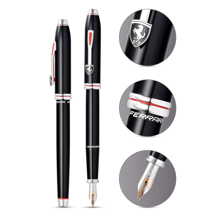 Cross Ferrari Townsend Fountain Pen in Glossy Black Lacquer — Cross fountain pen — precision nib writing instrument, at Cityluxe Singapore stationery store