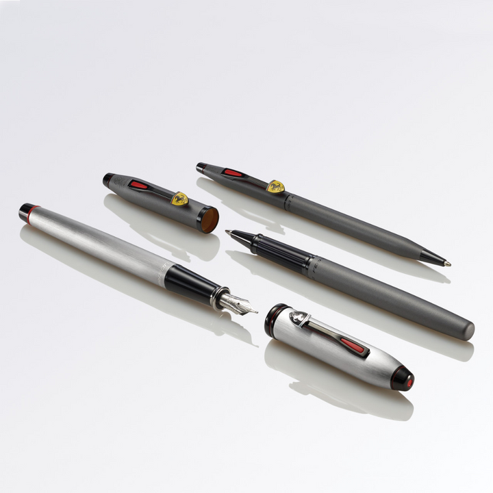 Cross Ferrari Townsend Fountain Pen in Chrome/ Aluminum Gray — Cross fountain pen — precision nib writing instrument, at Cityluxe Singapore stationery store