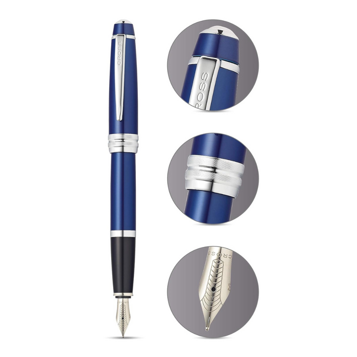 Cross Bailey Fountain Pen in Blue Lacquer (Medium) — Cross fountain pen — precision nib writing instrument, at Cityluxe Singapore stationery store