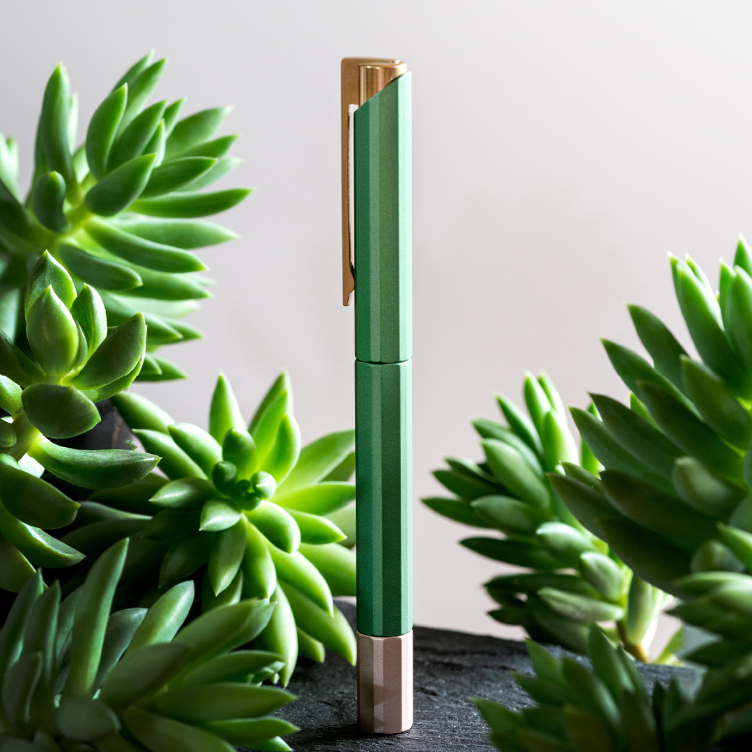 Ystudio Glamour Evolve-Bihex Rollerball Pen Absinthe — Ystudio rollerball pen — fluid gel ink writing instrument, at Cityluxe Singapore