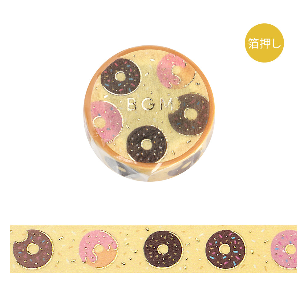 BGM Foil Stamping Masking Tape in Afternoon Doughnuts — BGM washi tape — decorative Japanese paper tape for journaling and craft, at Cityluxe Singapore