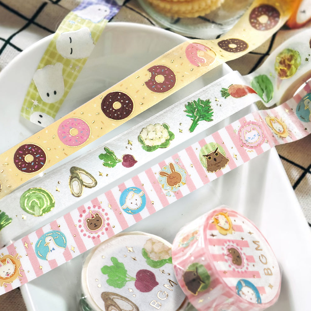 BGM Foil Stamping Masking Tape in Afternoon Doughnuts — BGM washi tape — decorative Japanese paper tape for journaling and craft, at Cityluxe Singapore