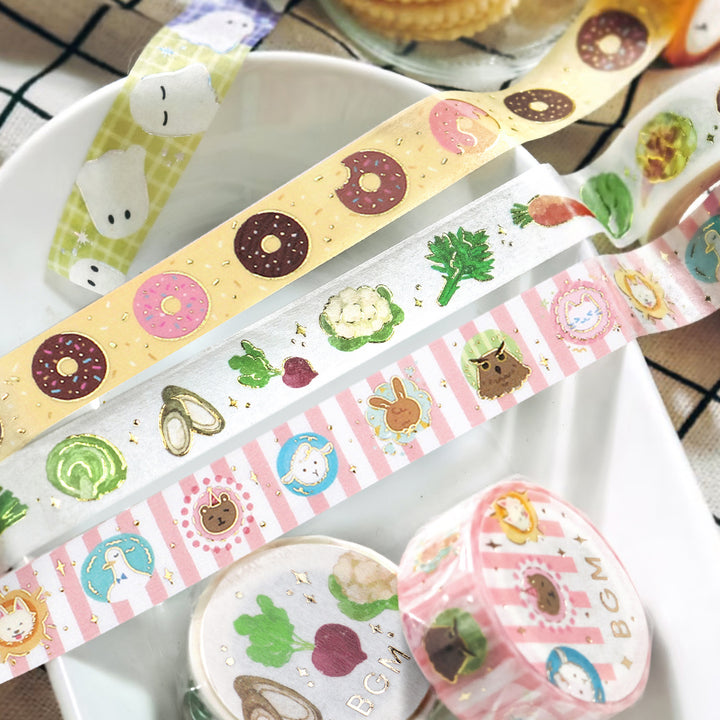 BGM Foil Stamping Masking Tape in Afternoon Doughnuts — BGM washi tape — decorative Japanese paper tape for journaling and craft, at Cityluxe Singapore