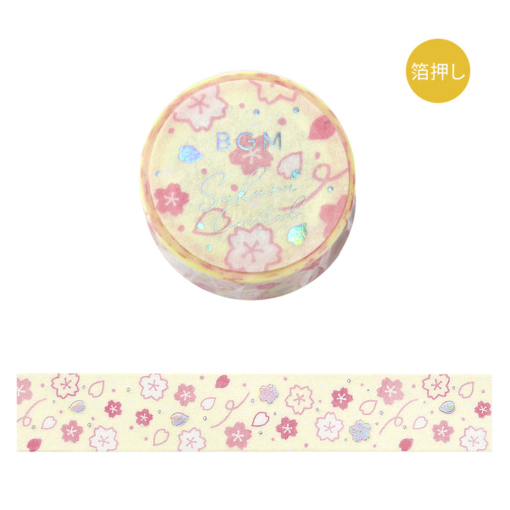 BGM Sakura Limited Masking Tape: Sakura in Cherry Blossoms Dance — BGM washi tape — decorative Japanese paper tape for journaling and craft, at Cityluxe Singapore