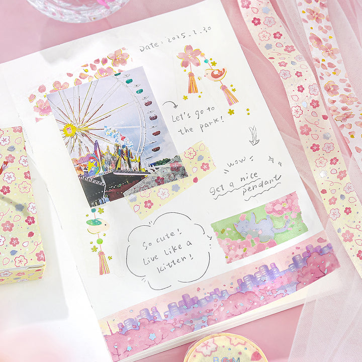 BGM Sakura Limited Masking Tape: Sakura in Cherry Blossoms Dance — BGM washi tape — decorative Japanese paper tape for journaling and craft, at Cityluxe Singapore