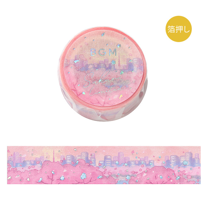 BGM Sakura Limited Masking Tape: Sakura in Cherry Blossoms in Bloom — BGM washi tape — decorative Japanese paper tape for journaling and craft, at Cityluxe Singapore