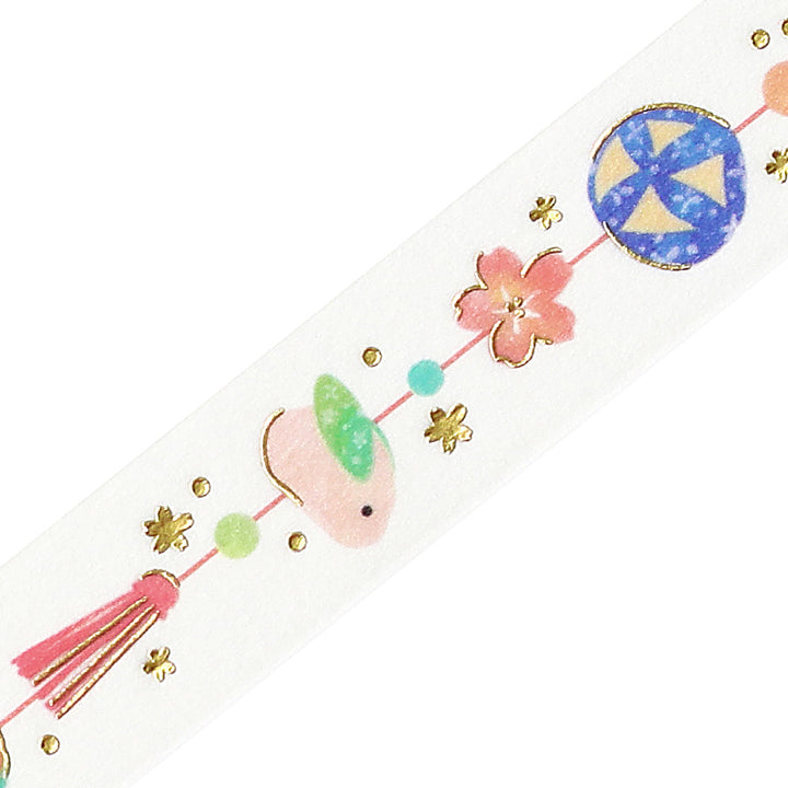 BGM Sakura Limited Masking Tape: Sakura in Hanging Ornaments — BGM washi tape — decorative Japanese paper tape for journaling and craft, at Cityluxe Singapore