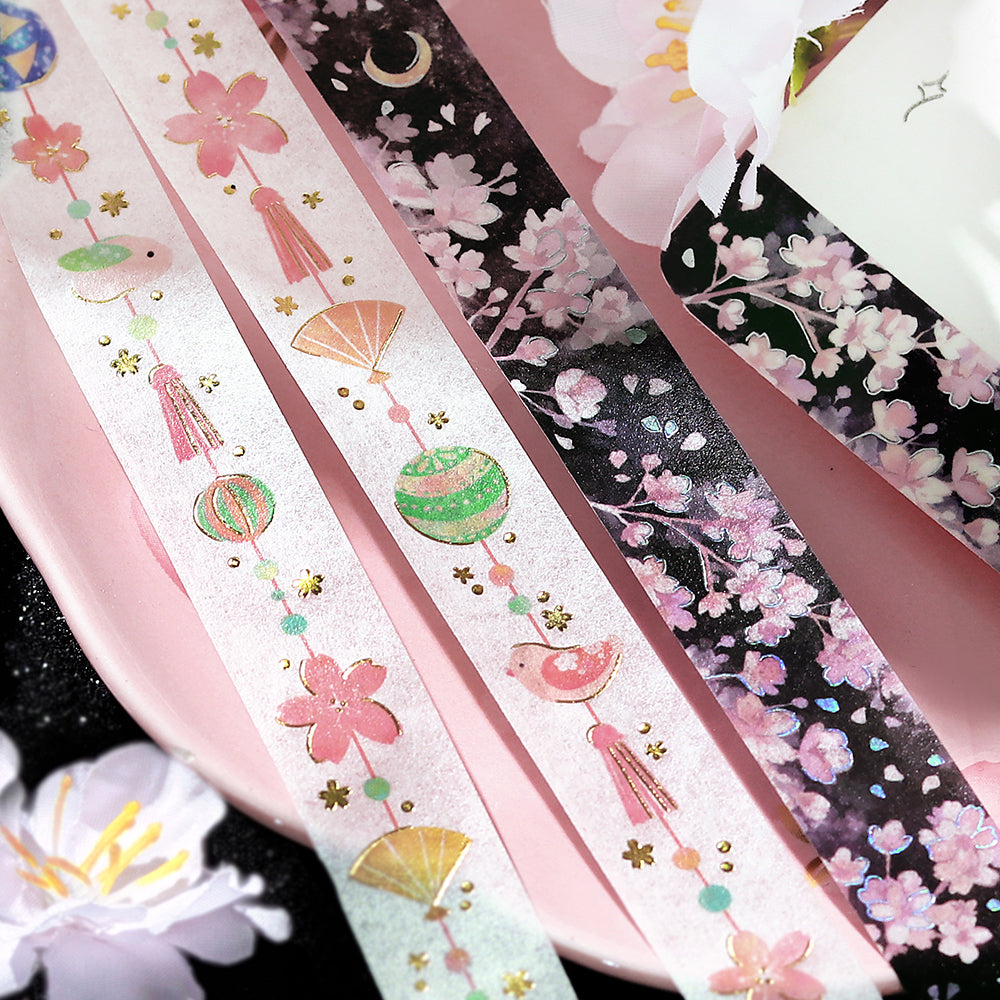 BGM Sakura Limited Masking Tape: Sakura in Hanging Ornaments — BGM washi tape — decorative Japanese paper tape for journaling and craft, at Cityluxe Singapore