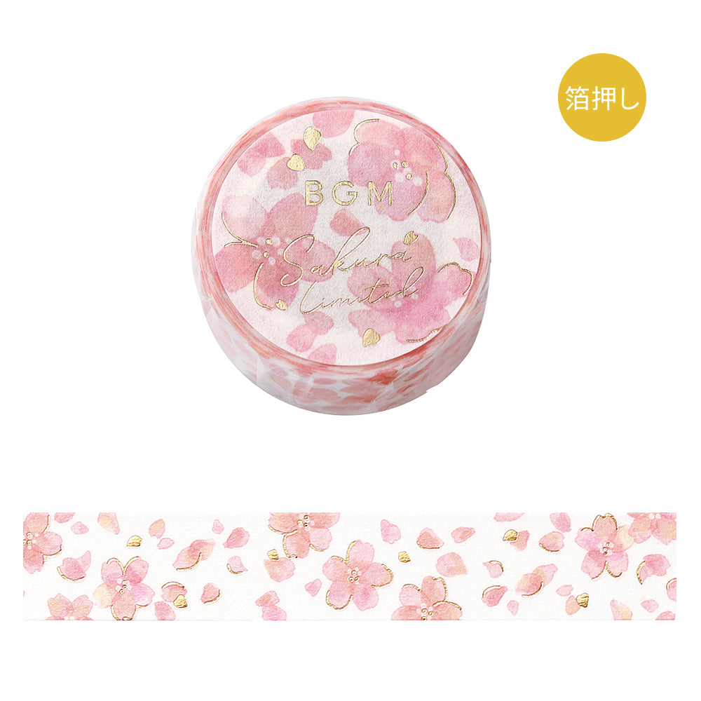 BGM Sakura Limited Masking Tape: Sakura in Spilt Cherry Blossoms — BGM washi tape — decorative Japanese paper tape for journaling and craft, at Cityluxe Singapore