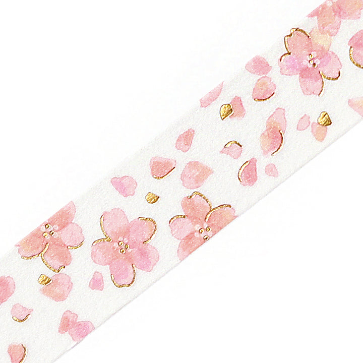 BGM Sakura Limited Masking Tape: Sakura in Spilt Cherry Blossoms — BGM washi tape — decorative Japanese paper tape for journaling and craft, at Cityluxe Singapore